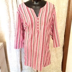 Roman’s boho pink stripe cotton long sleeve tunic